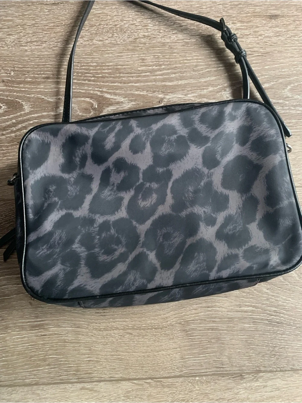 Michael Kors Black and Gray Leopard Print Crossbody Bag